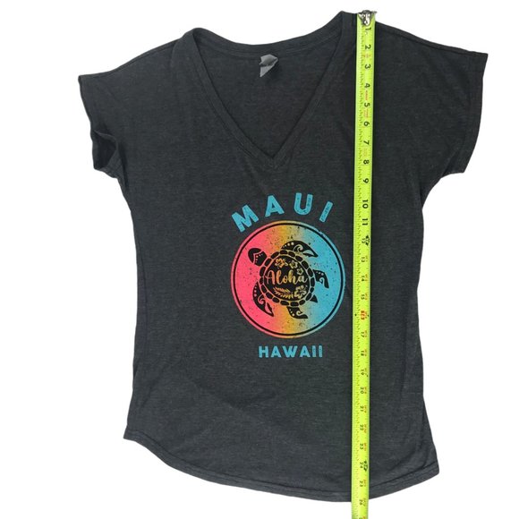 SUN INTERNATIONAL T Shirt Gray Short Sleeve V Neck.  MAUI HAWAII Turtle Front M - Picture 5 of 7
